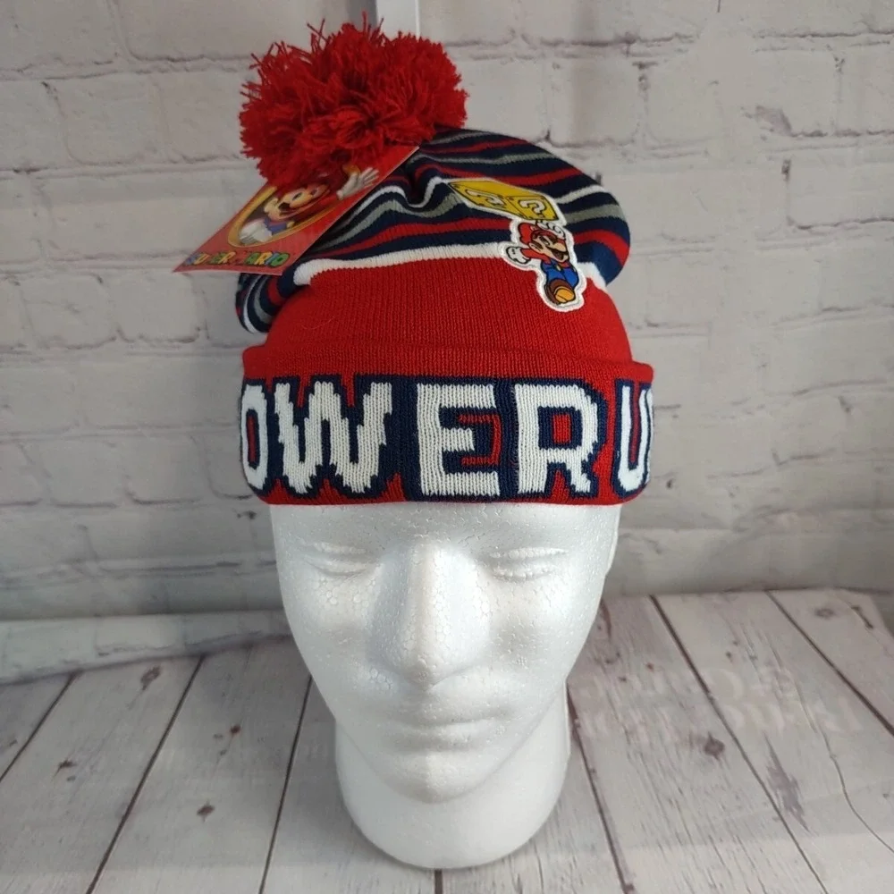 Super Mario Unisex Kids Beanie Hat Toboggan One Size Red White Blue Ninetendo